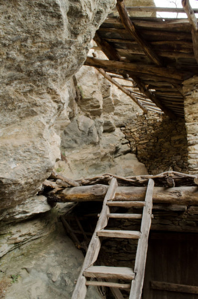 A ladder to climb to the top floor, the barn